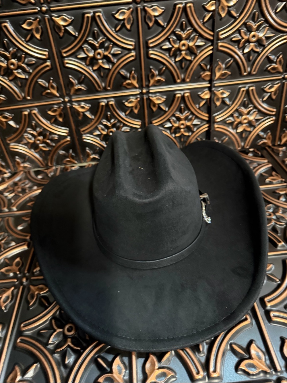 Black Western Cowboy Hat with Rhinestone Buckle - Picture 2 of 5